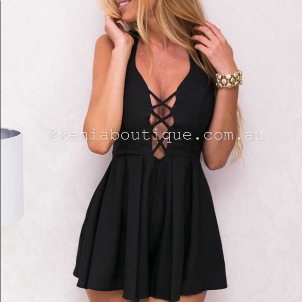 LF/Xenia Boutique Criss Cross Blessed Playsuit BLK